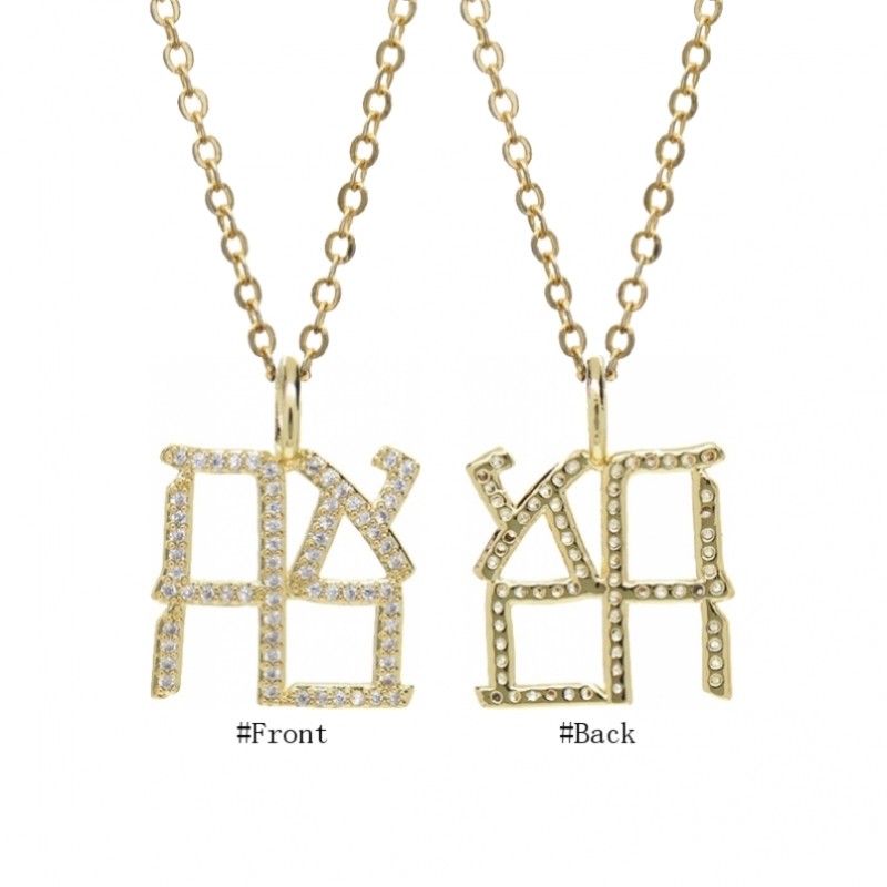  Alphabet Hebrew Chai Jewish Kabbalah Religious Jewelry Gold Plated Copper Metal Cubic Zirconia Necklace