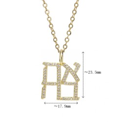  Alphabet Hebrew Chai Jewish Kabbalah Religious Jewelry Gold Plated Copper Metal Cubic Zirconia Necklace