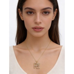  Alphabet Hebrew Chai Jewish Kabbalah Religious Jewelry Gold Plated Copper Metal Cubic Zirconia Necklace