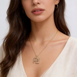  Alphabet Hebrew Chai Jewish Kabbalah Religious Jewelry Gold Plated Copper Metal Cubic Zirconia Necklace