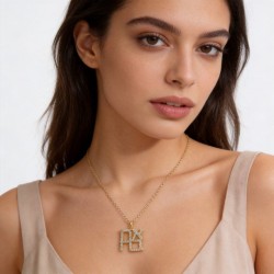  Alphabet Hebrew Chai Jewish Kabbalah Religious Jewelry Gold Plated Copper Metal Cubic Zirconia Necklace