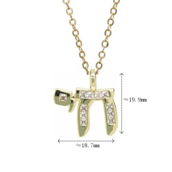  Alphabet Hebrew Chai Jewish Kabbalah Religious Jewelry Gold Plated Copper Metal Cubic Zirconia Necklace