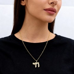  Alphabet Hebrew Chai Jewish Kabbalah Religious Jewelry Gold Plated Copper Metal Cubic Zirconia Necklace