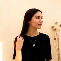  Alphabet Hebrew Chai Jewish Kabbalah Religious Jewelry Gold Plated Copper Metal Cubic Zirconia Necklace