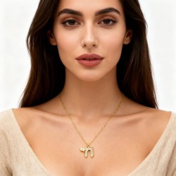  Alphabet Hebrew Chai Jewish Kabbalah Religious Jewelry Gold Plated Copper Metal Cubic Zirconia Necklace