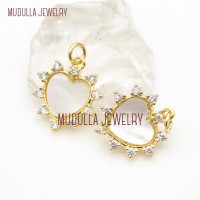 PM43446 Gold Plated Heart Gold Pendant Jewelry Clear Gold Plated Cubic Zirconia White Shell Heart Shape Pendant